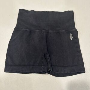 Free People Movement Black Seamless Ribbed High Rise Shorts XS/S